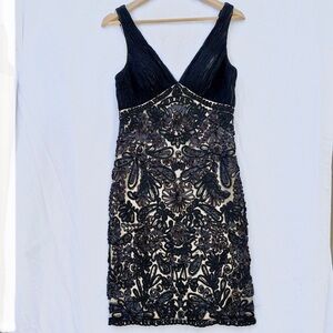 SUE WONG | VINTAGE BEADED LACE ILLUSION SLEEVELESS COCKTAIL DRESS SIZE 10
